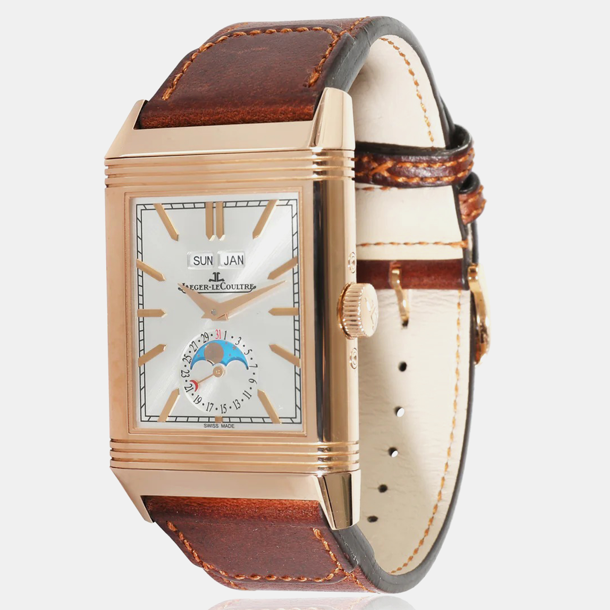Pre-owned Jaeger-lecoultre Silver 18k Rose Gold Reverso Q3912530 Hand-winding Men's Wristwatch 30 Mm