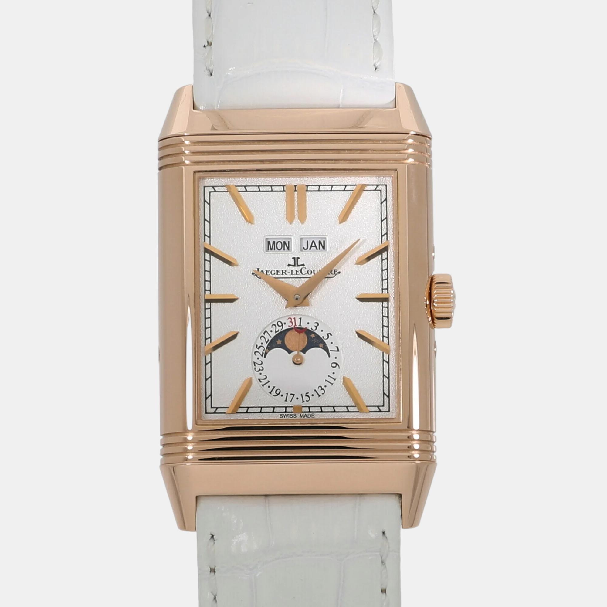 Pre-owned Jaeger-lecoultre Grey 18k Rose Gold Reverso Q3912420 Manual Winding Men's Wristwatch 30 Mm