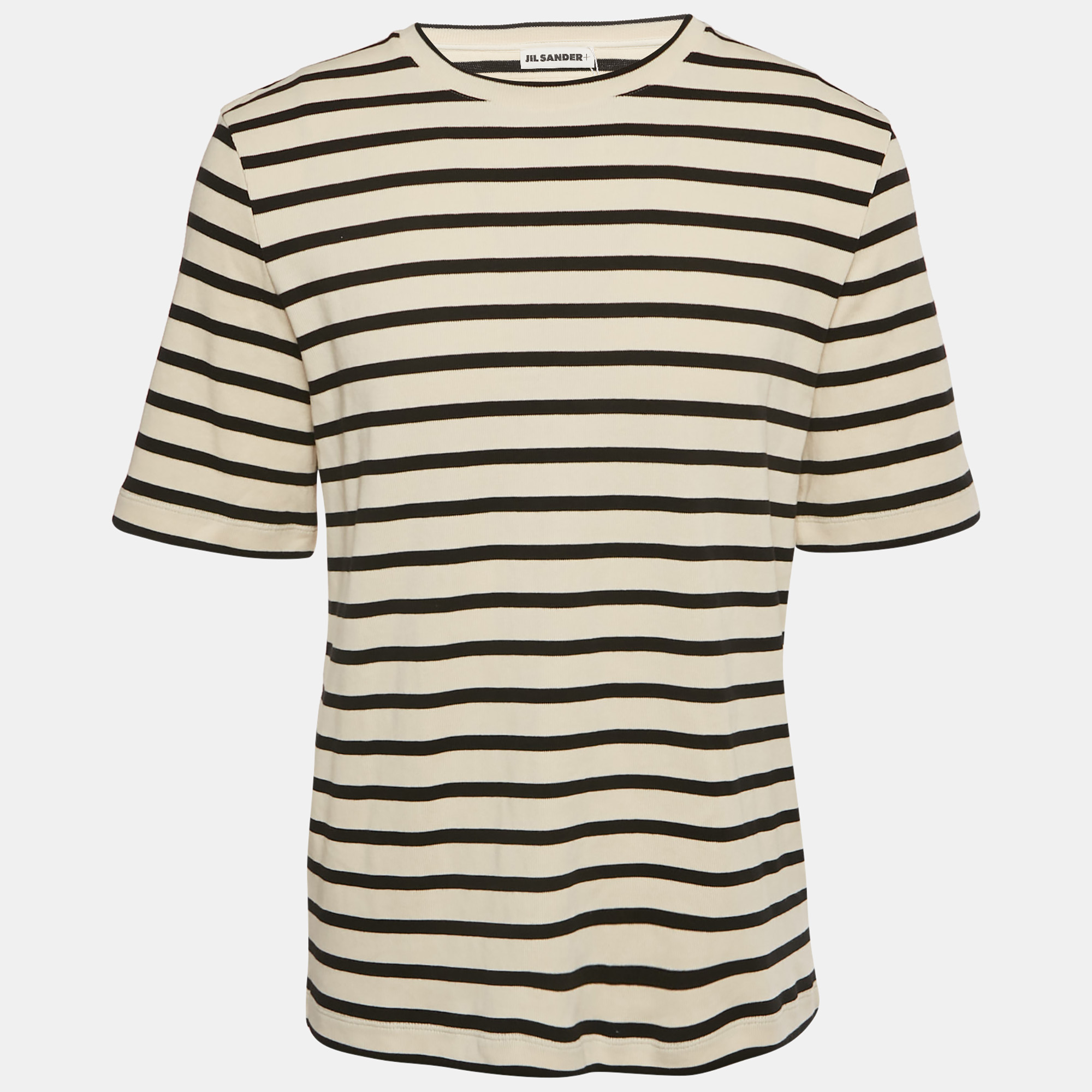 

Jil Sander Beige/Black Striped Rib Knit Crew Neck T-Shirt M, Cream