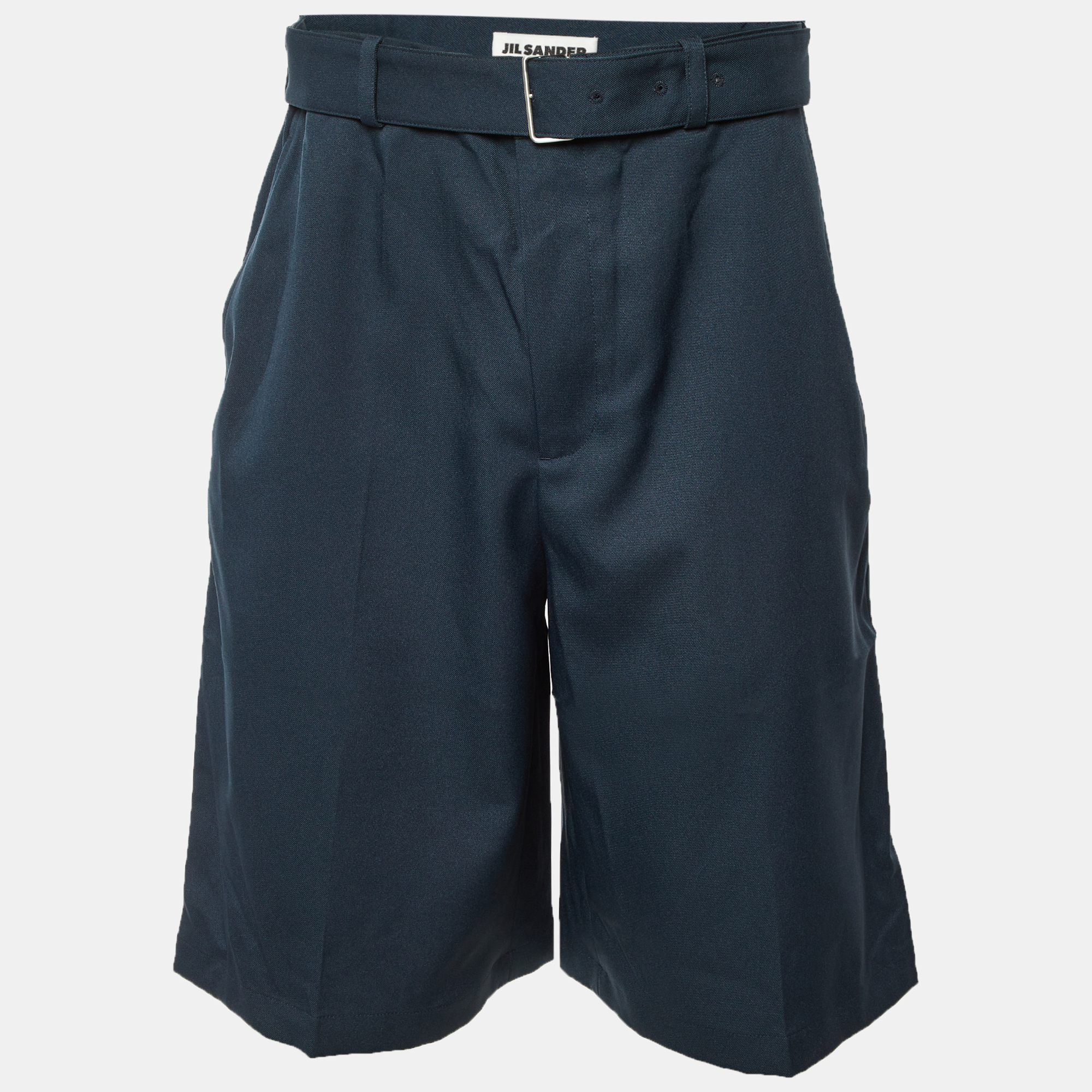 

Jil Sander Teal Green Gabardine Belted Shorts M