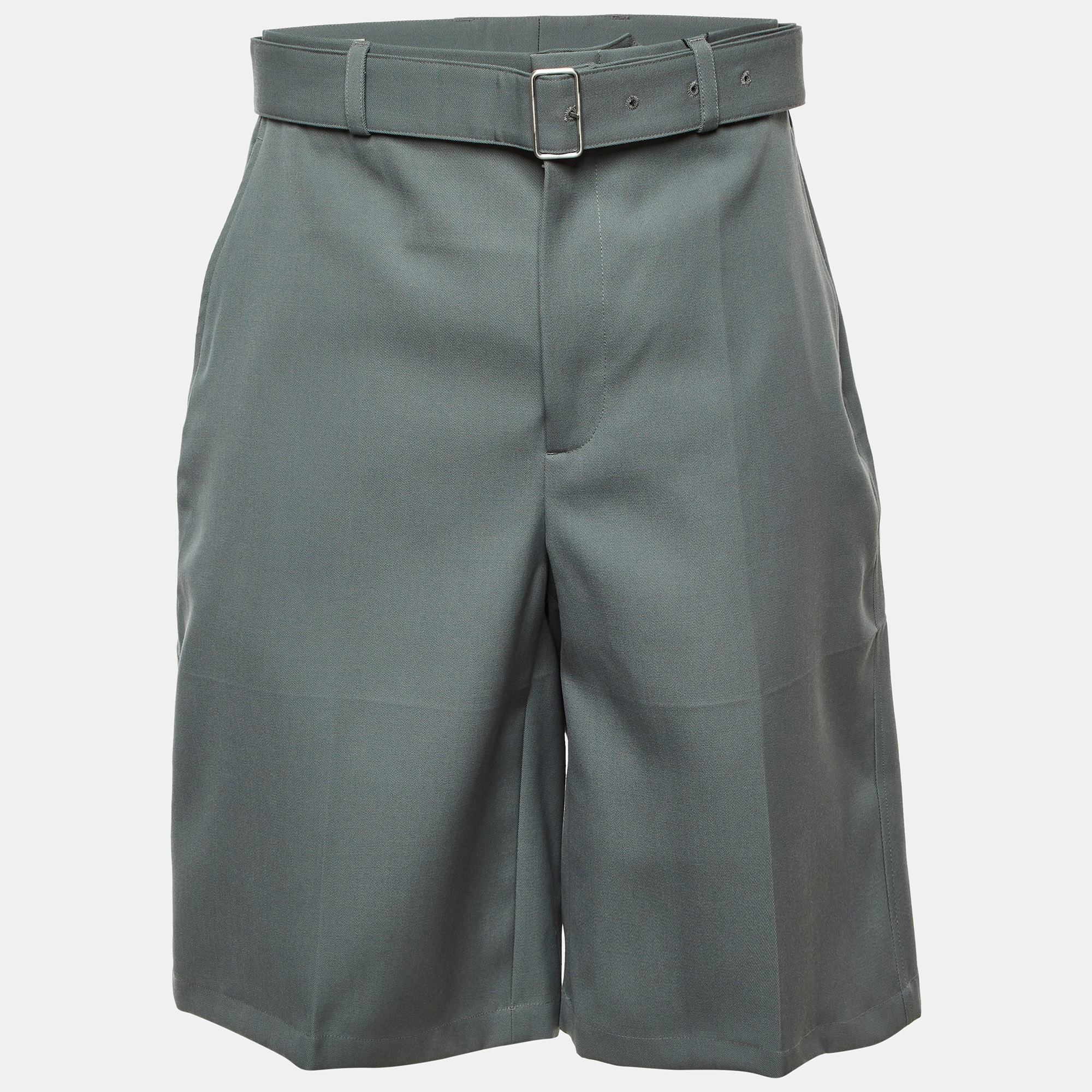 

Jil Sander Celadon Green Wool Wide Leg Belted Shorts M