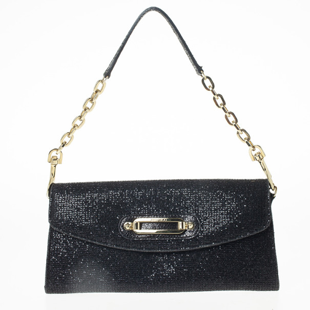 Pre Owned Jimmy Choo Black Glitter Mini Clutch