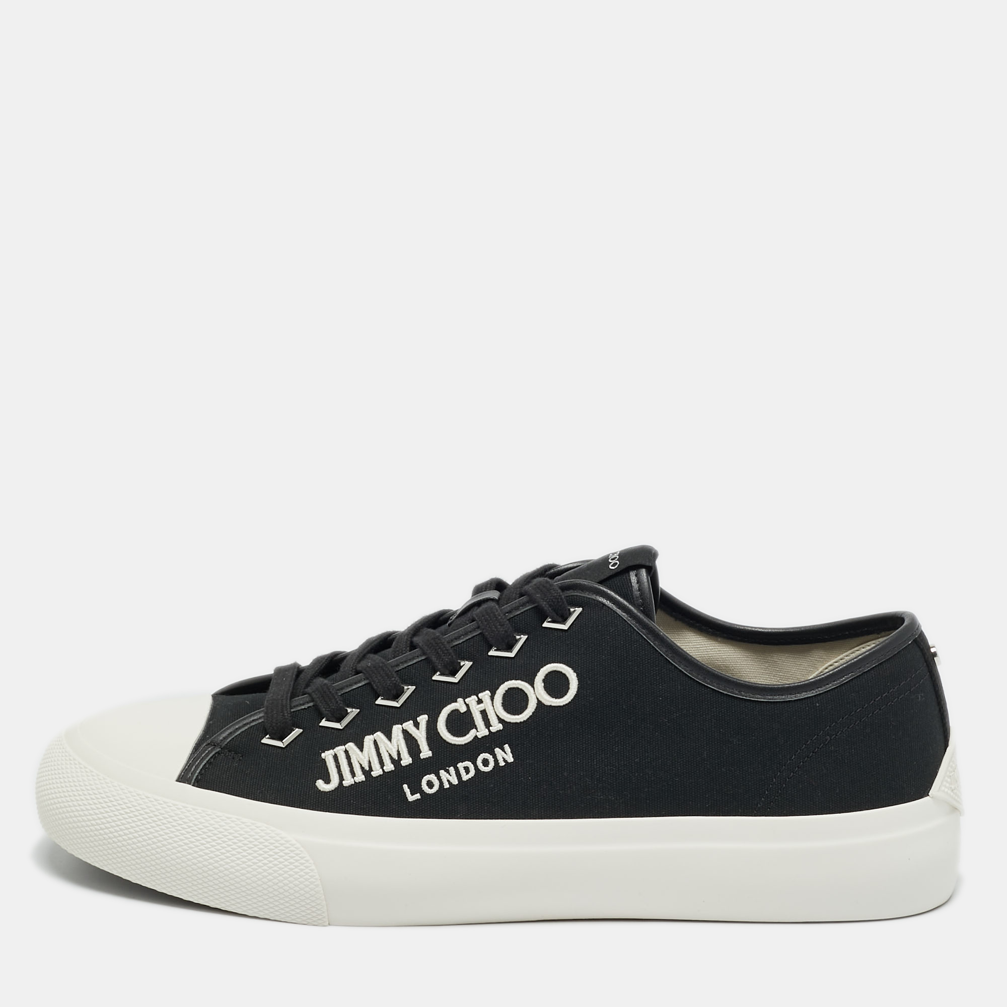 Pre-owned Jimmy Choo Black Canvas Palma M Lace Up Sneakers Size 45
