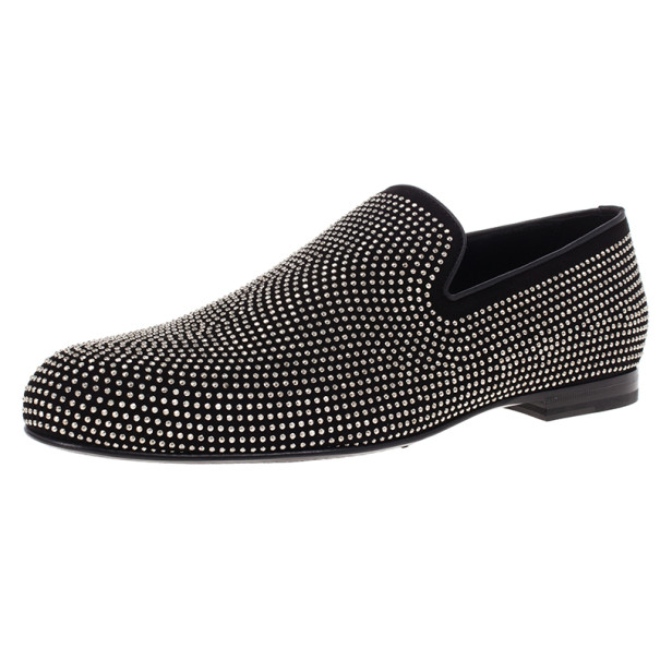 Jimmy Choo Black Mini Studded Suede Sloane Smoking Slippers Size 41