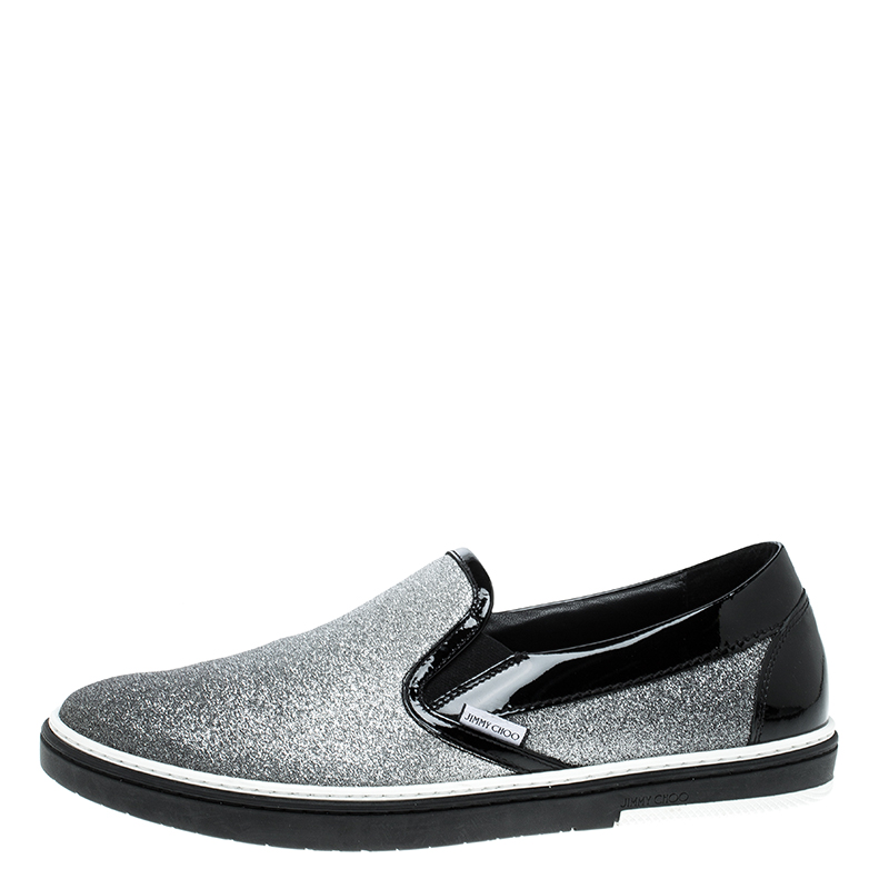 

Jimmy Choo Metallic Silver Glitter Grove Slip On Sneakers Size