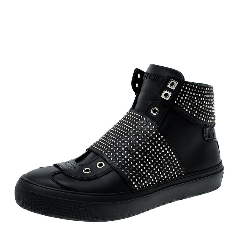 Jimmy Choo Black Studded Leather Archie High Top Sneakers Size 43 Jimmy ...
