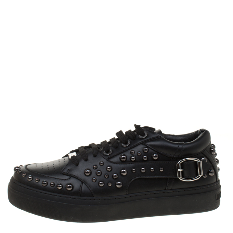 

Jimmy Choo Black Studded Leather Roman Sneakers Size