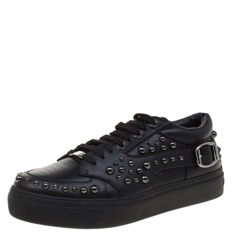 مملوكة مسبقًا Jimmy Choo Black Studded Leather Roman Sneakers Size 44