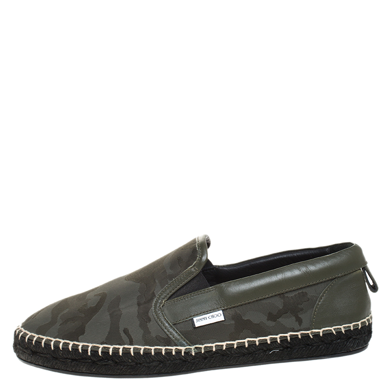 

Jimmy Choo Green Camo Print Nylon And Leather Vlad Slip On Sneakers Size