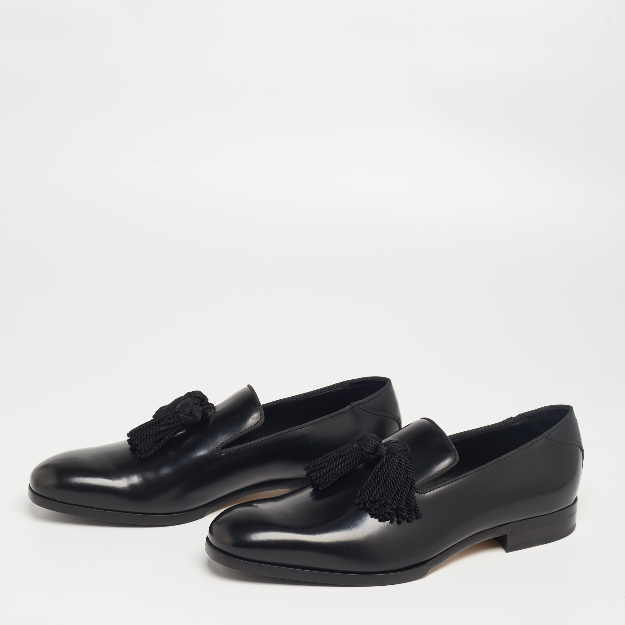 

Jimmy Choo Black Leather Foxley Tassel Loafers Size
