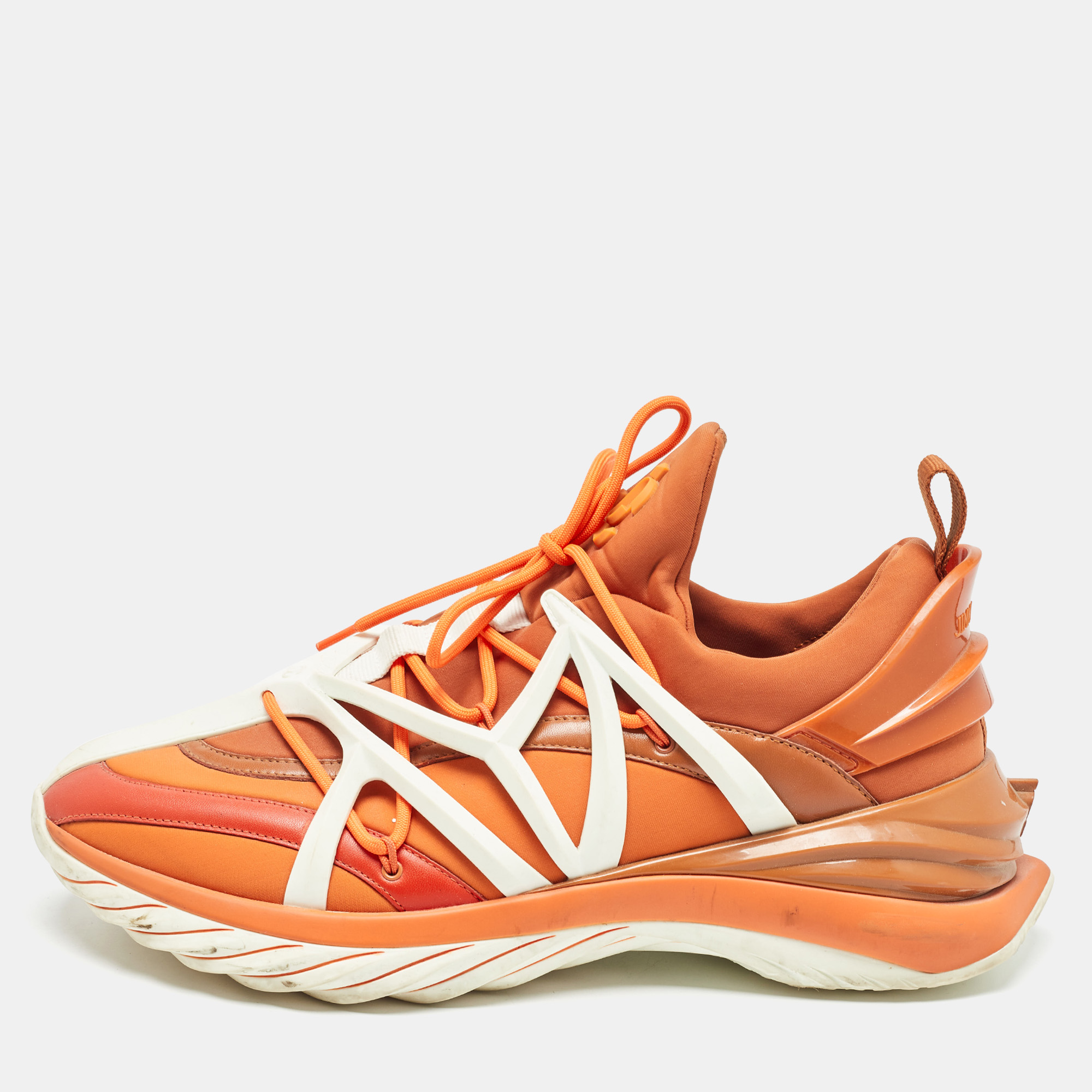 

Jimmy Choo Orange/White Fabric and Rubber Lace Up Trainer Sneakers Size