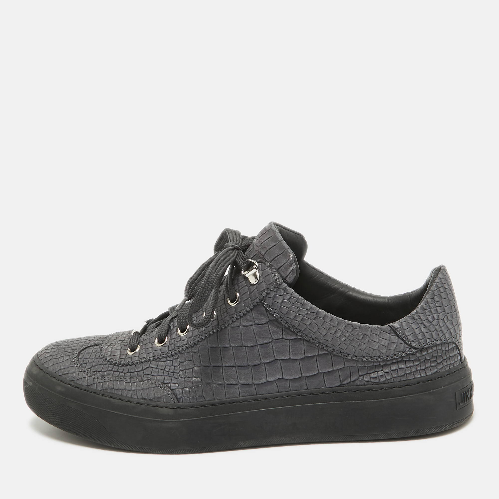 

Jimmy Choo Grey Croc Embossed Leather Lace Up Sneakers Size