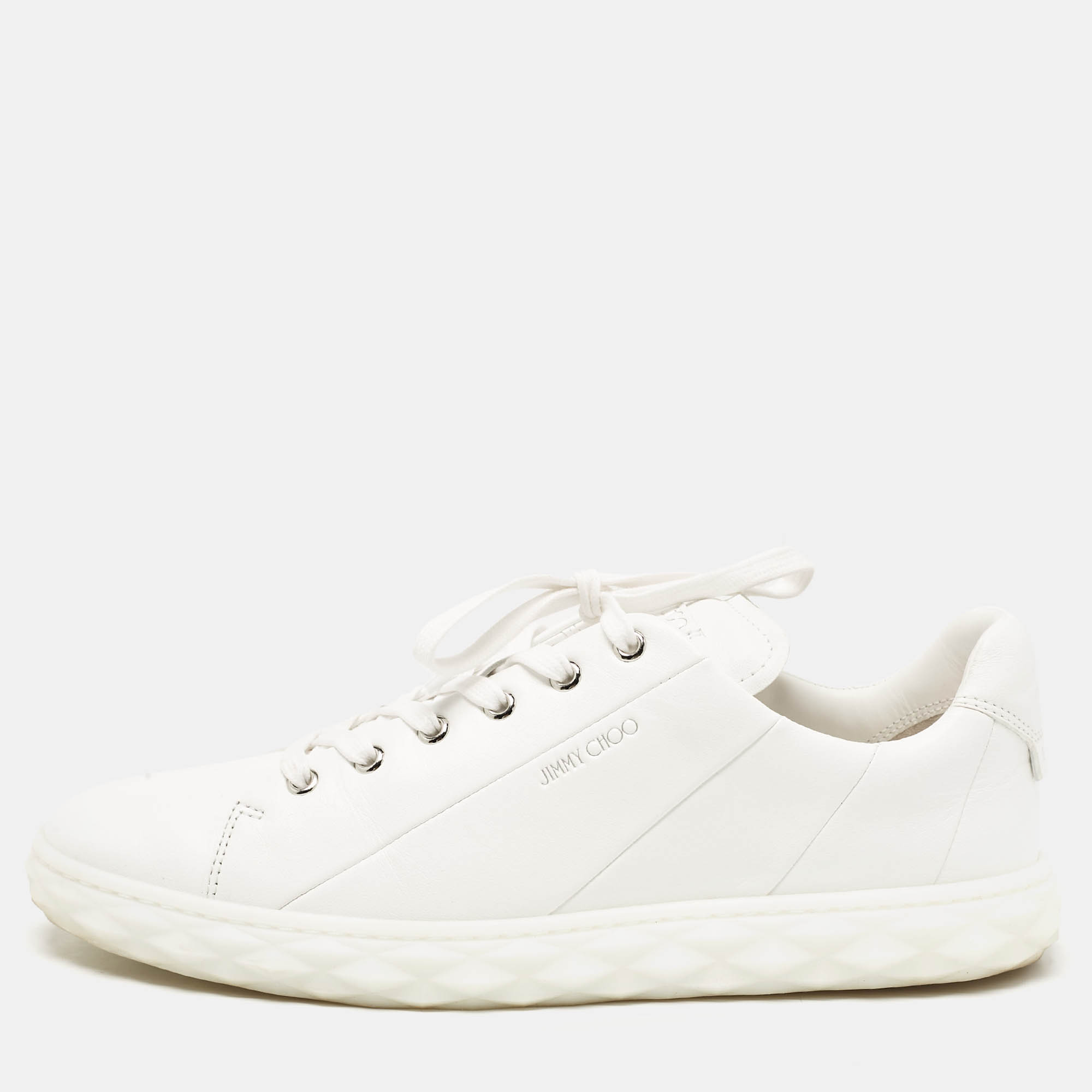 

Jimmy Choo White Leather Diamond Sneakers Size