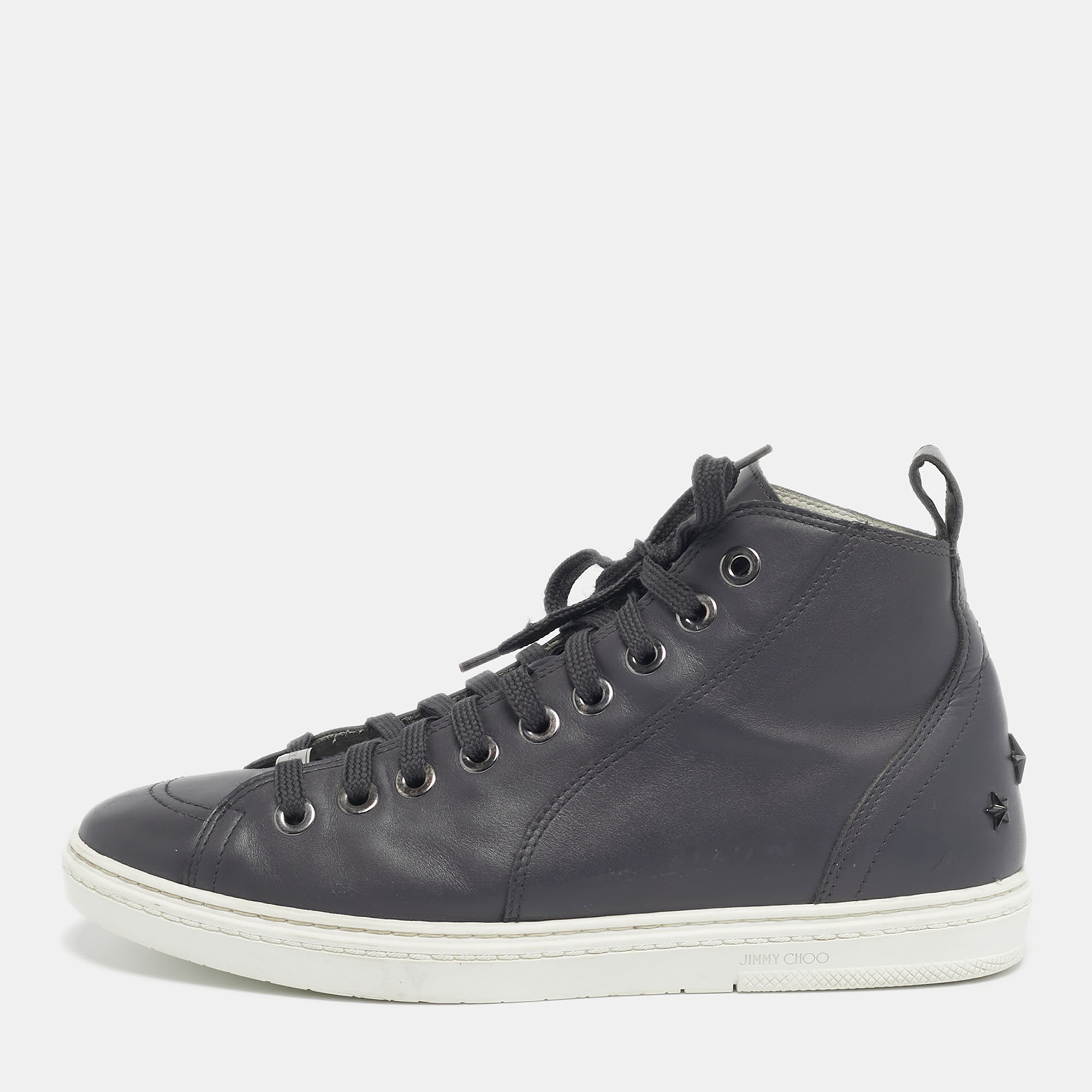 

Jimmy Choo Grey Leather High Top Sneakers Size