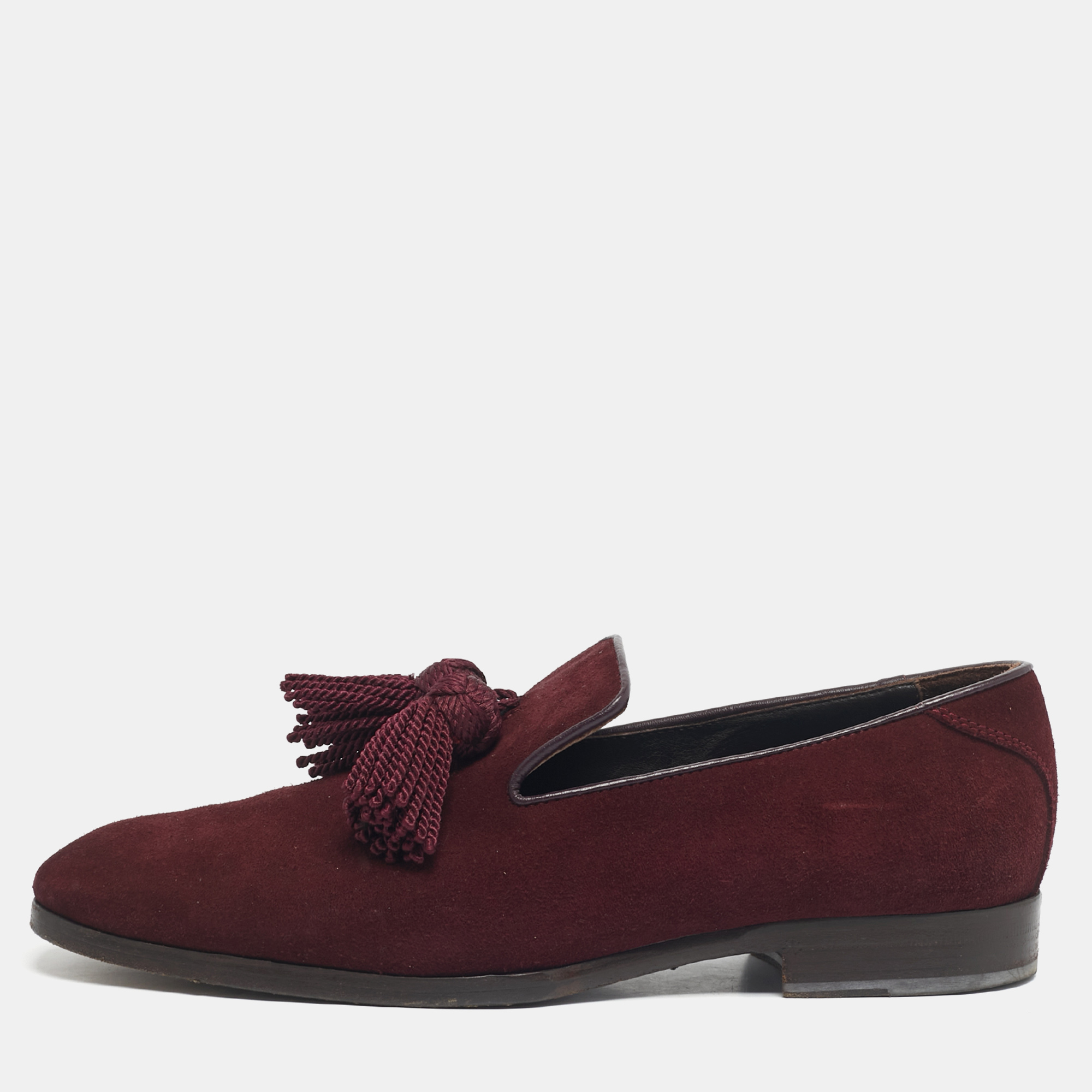 Pre-owned Jimmy Choo Burgundy Suede Foxley Tassels Loafers Size 41