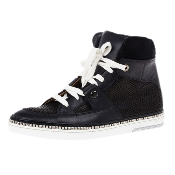 Jimmy Choo Black Viper Print Leather High Top Sneakers Size 42