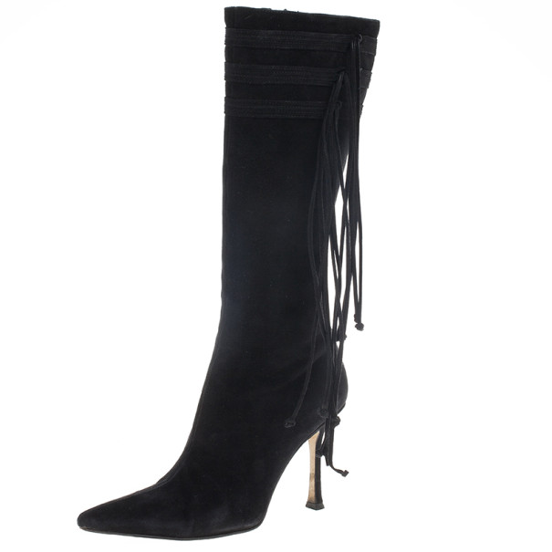 Jimmy Choo Black Suede Knee Boots Size 37.5