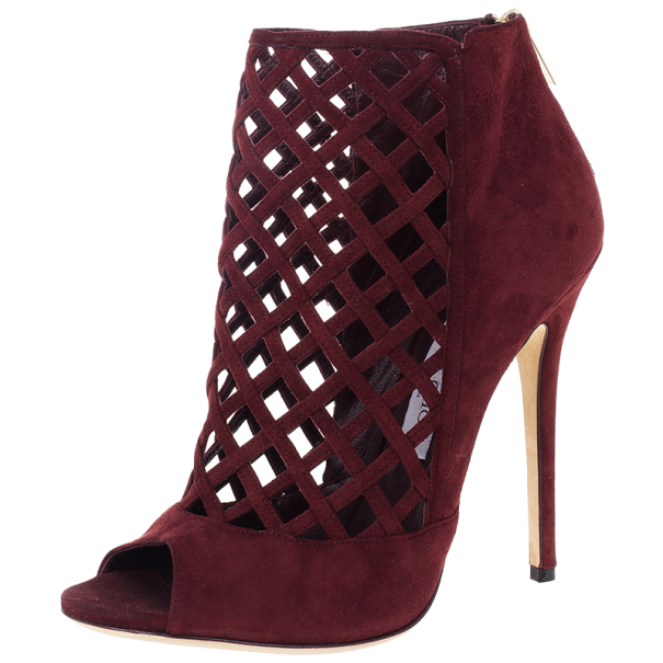 مملوكة مسبقًا Jimmy Choo Dane Claret Lattice Peep Toe Booties Size 39