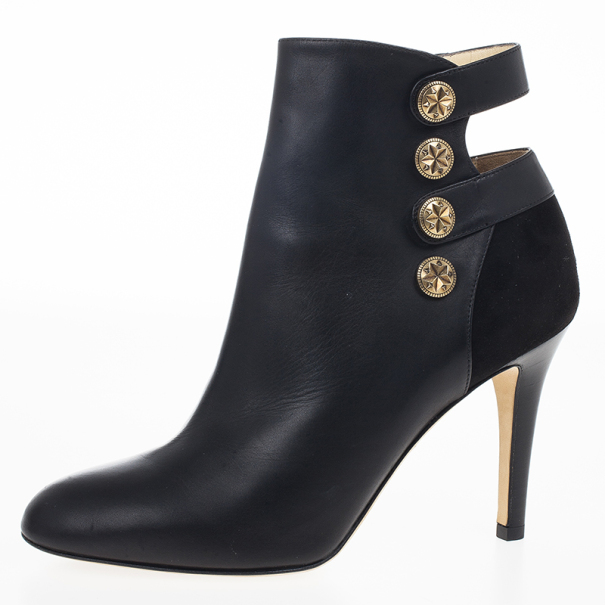 Pre Owned Jimmy Choo Black Leather Troop Ankle Boots Size 37