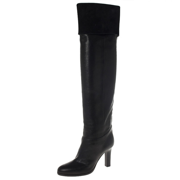 Jimmy Choo Gallant Black Fitted Calf Leather Over the Knee Boots Size 36
