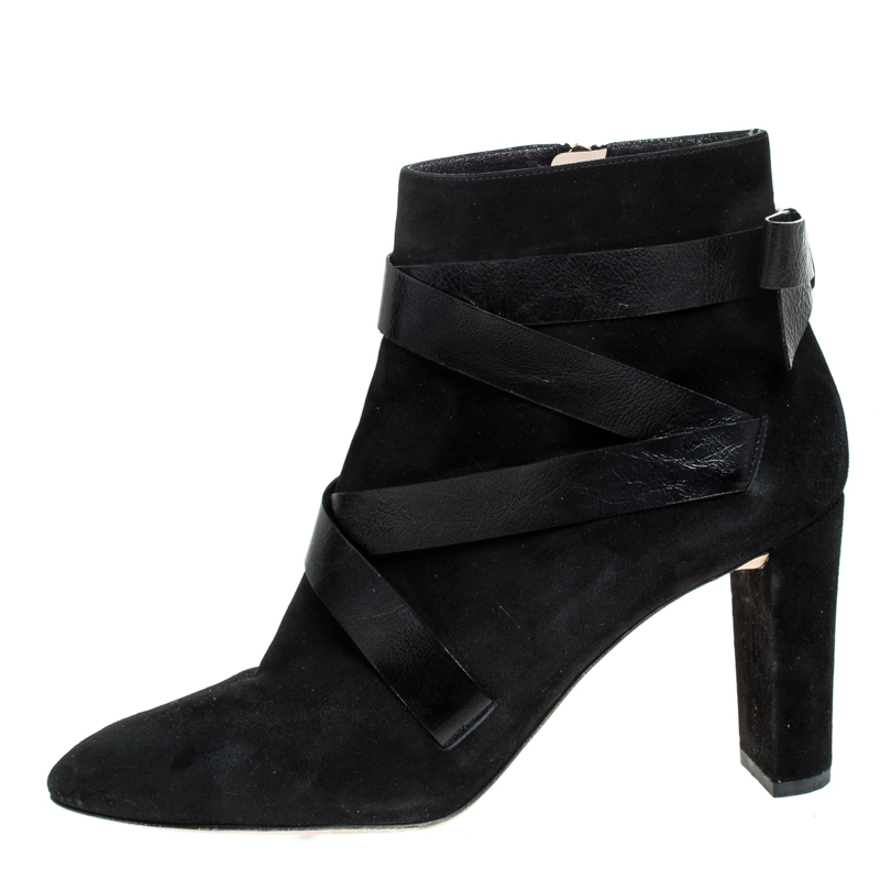 

Jimmy Choo Black Suede And Crisscross Leather Block Heel Ankle Boots Size