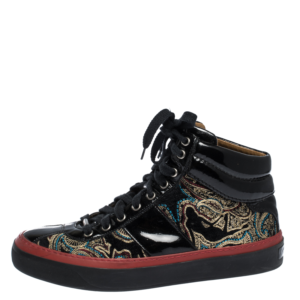 

Jimmy Choo Multicolor Printed Canvas and Patent Leather High Top Sneakers Size