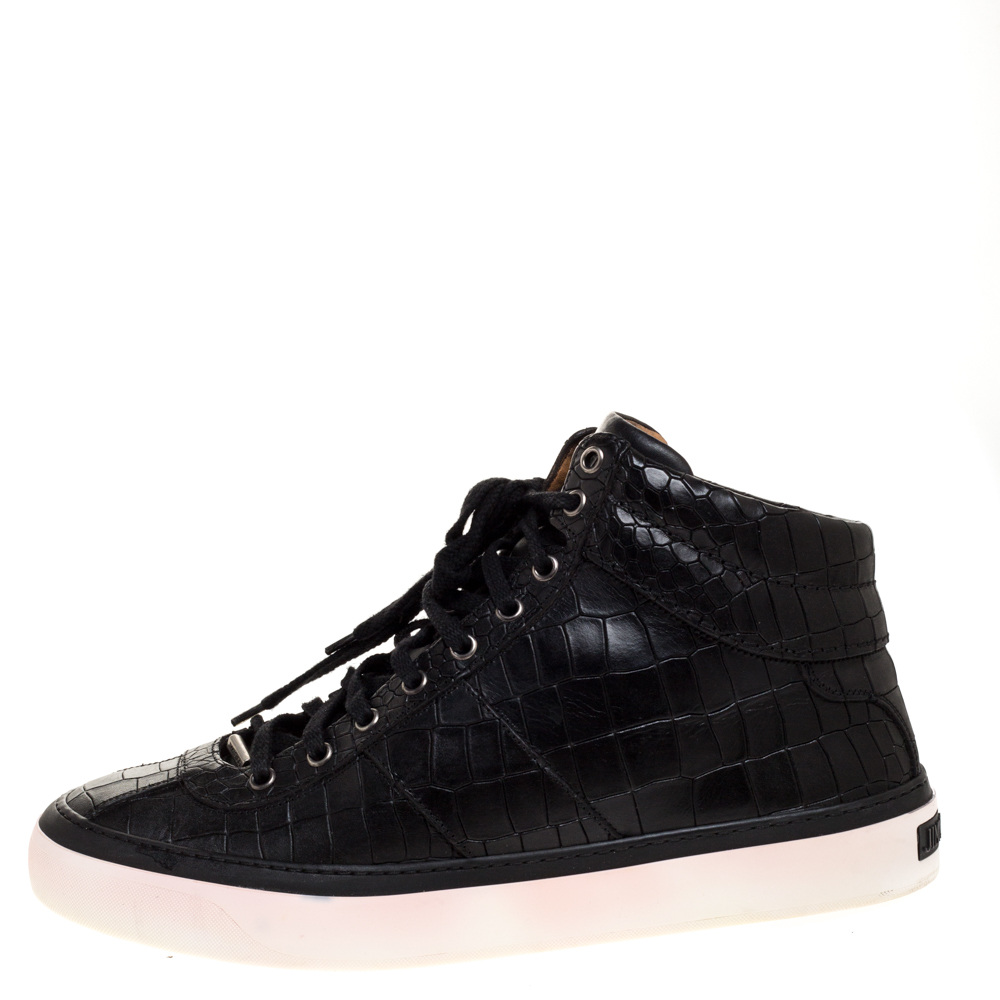 

Jimmy Choo Black Croc Embossed Leather Belgravia High Top Sneakers Size
