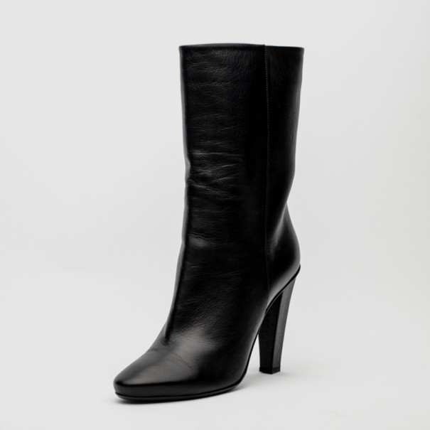 Jimmy Choo Black Leather Mid Calf Boots Size 39
