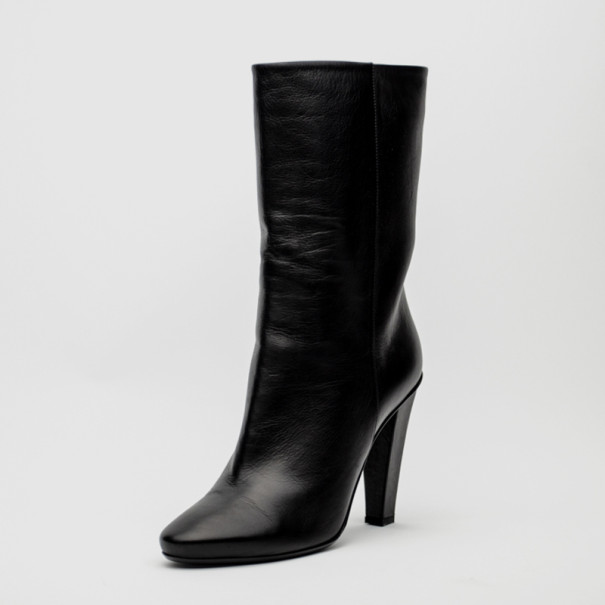 Pre Owned Jimmy Choo Black Leather Mid Calf Boots Size 39