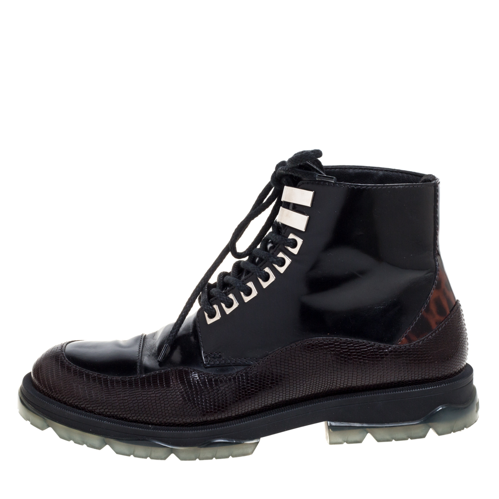 

Jimmy Choo Black Leather And Lizard Embossed Leather Baldwyn Ankle Boots Size