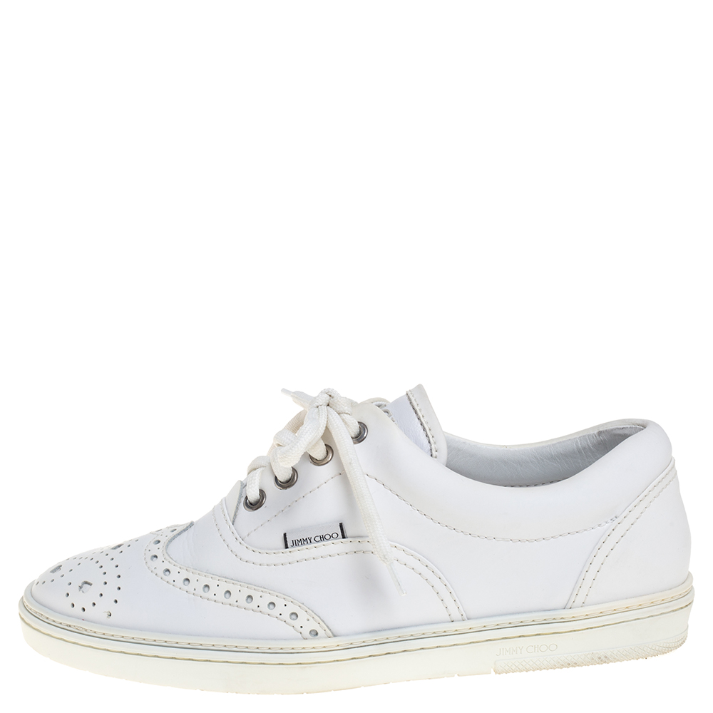 

Jimmy Choo White Brogue Leather Brian Sneakers Size