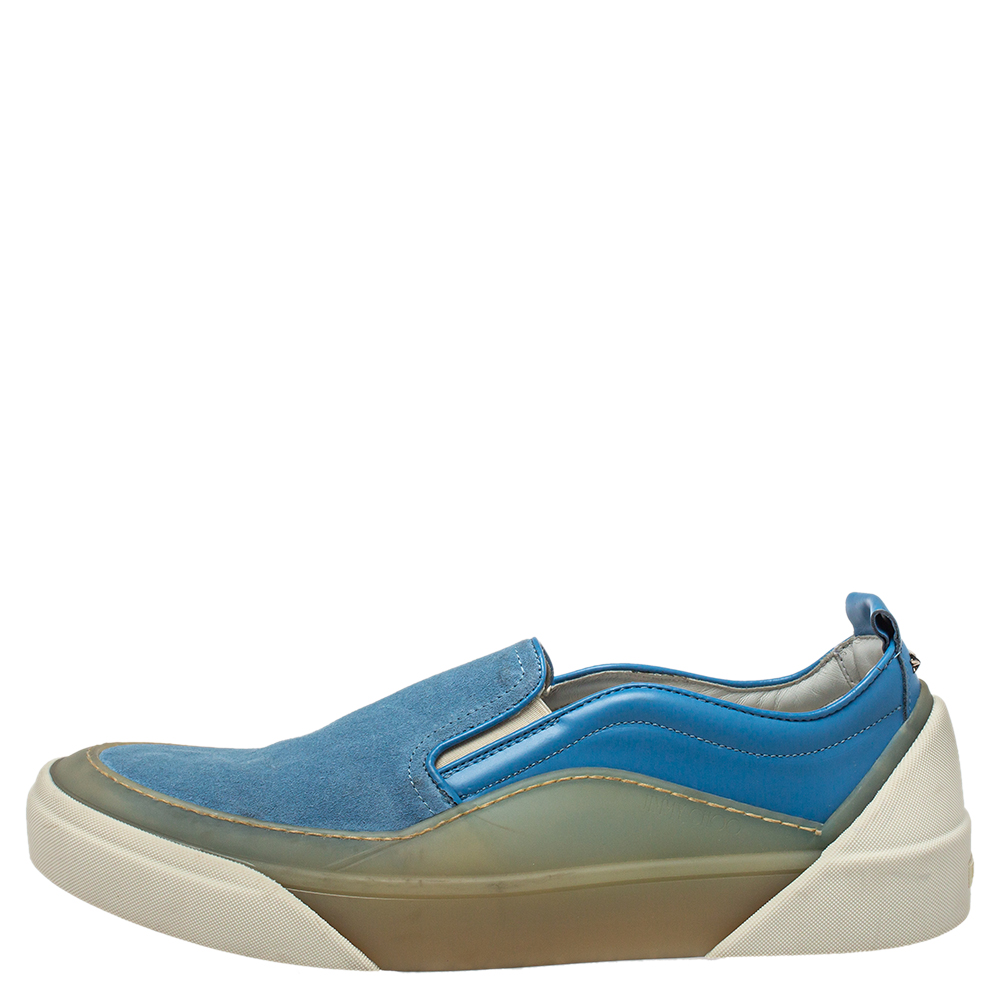 

Jimmy Choo Blue/Green Suede And Leather Slip On Sneakers Size