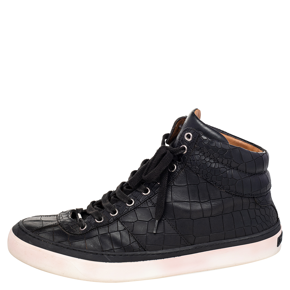 

Jimmy Choo Black Crocodile Embossed Leather Belgravia High Top Sneakers Size