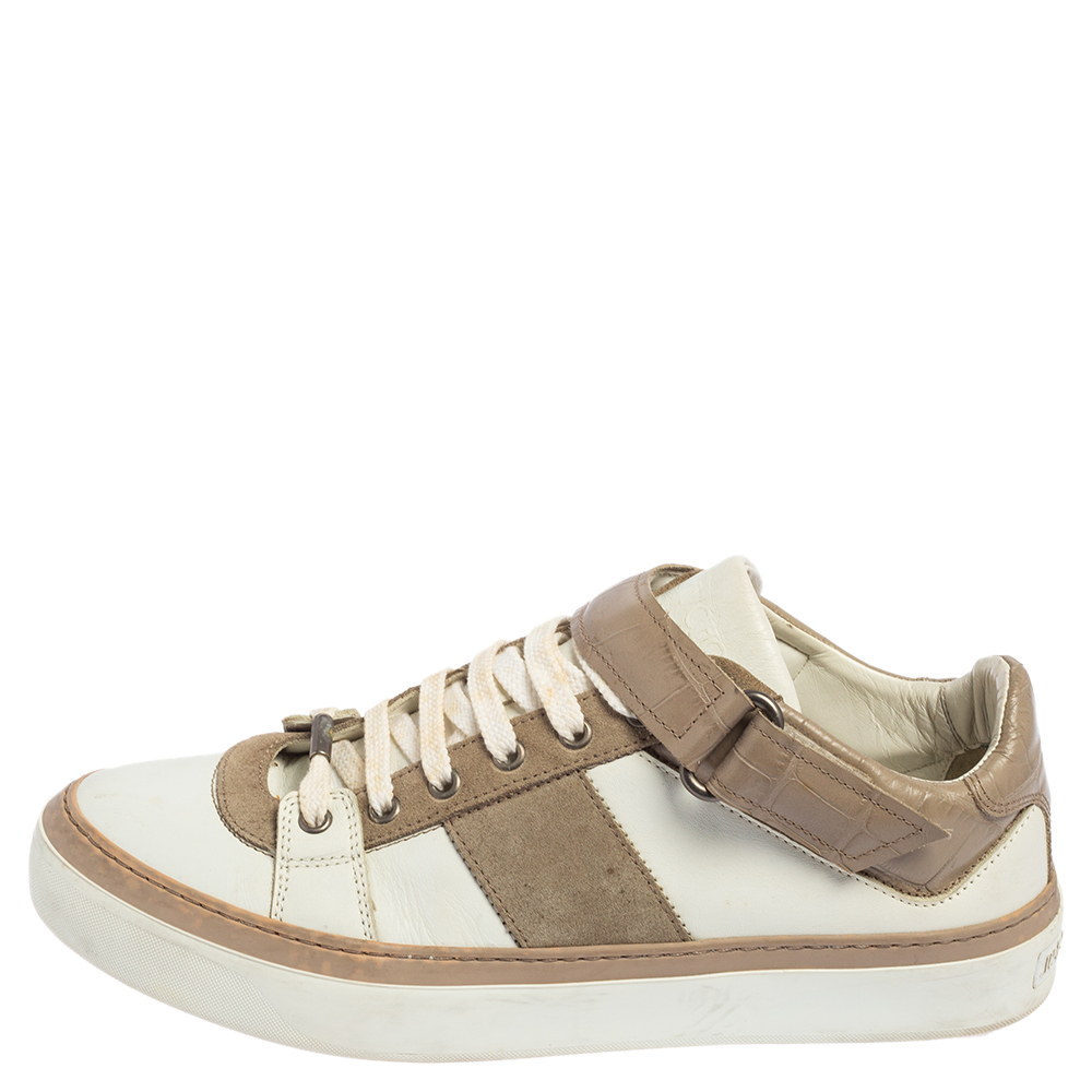 

Jimmy Choo Beige/White Leather and Suede Low Top Sneakers Size