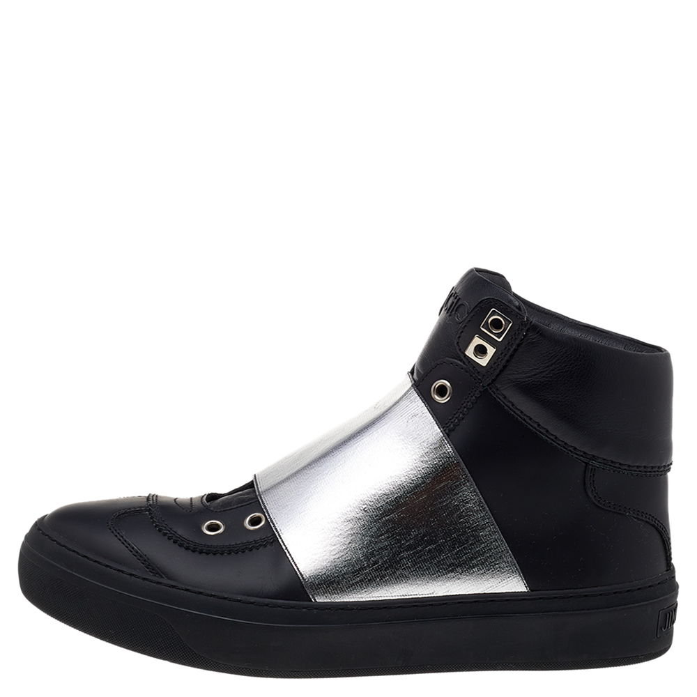 

Jimmy Choo Black Leather Archie High Top Sneakers Size