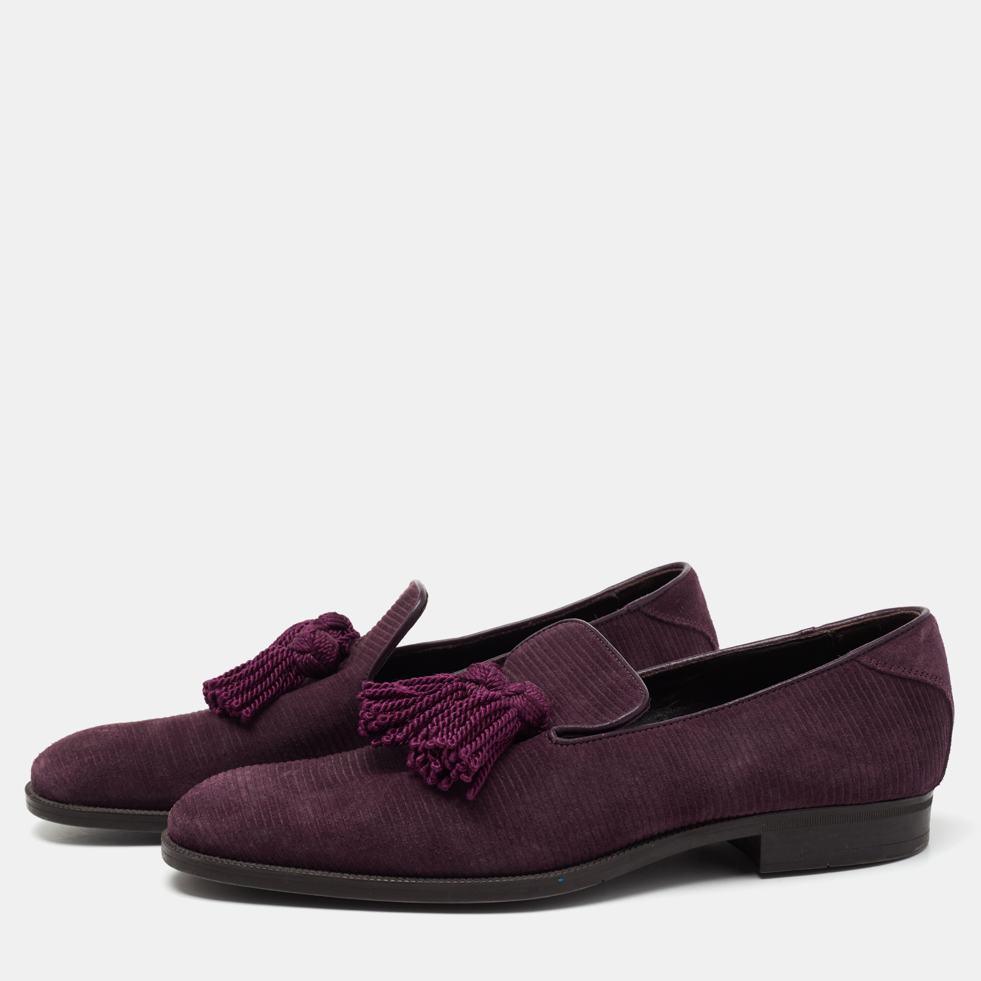 

Jimmy Choo Plum Suede Foxley Tassel Loafers Size, Purple
