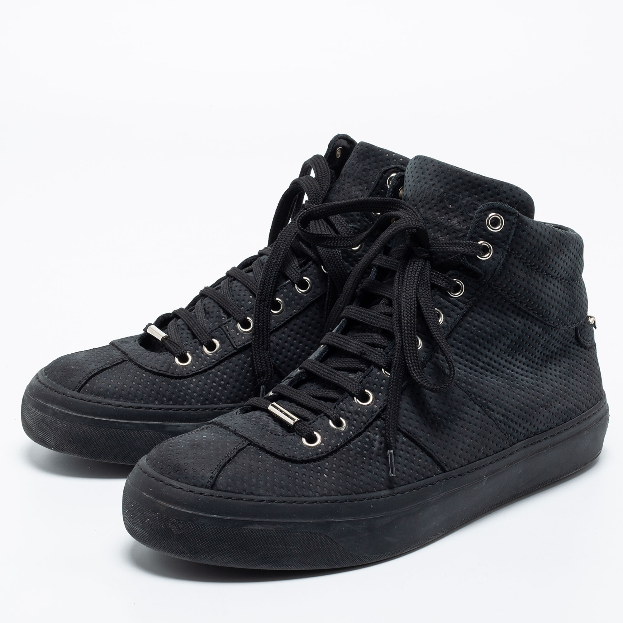 

Jimmy Choo Black Perorated Nubuck Leather Belgravia Sneakers Size