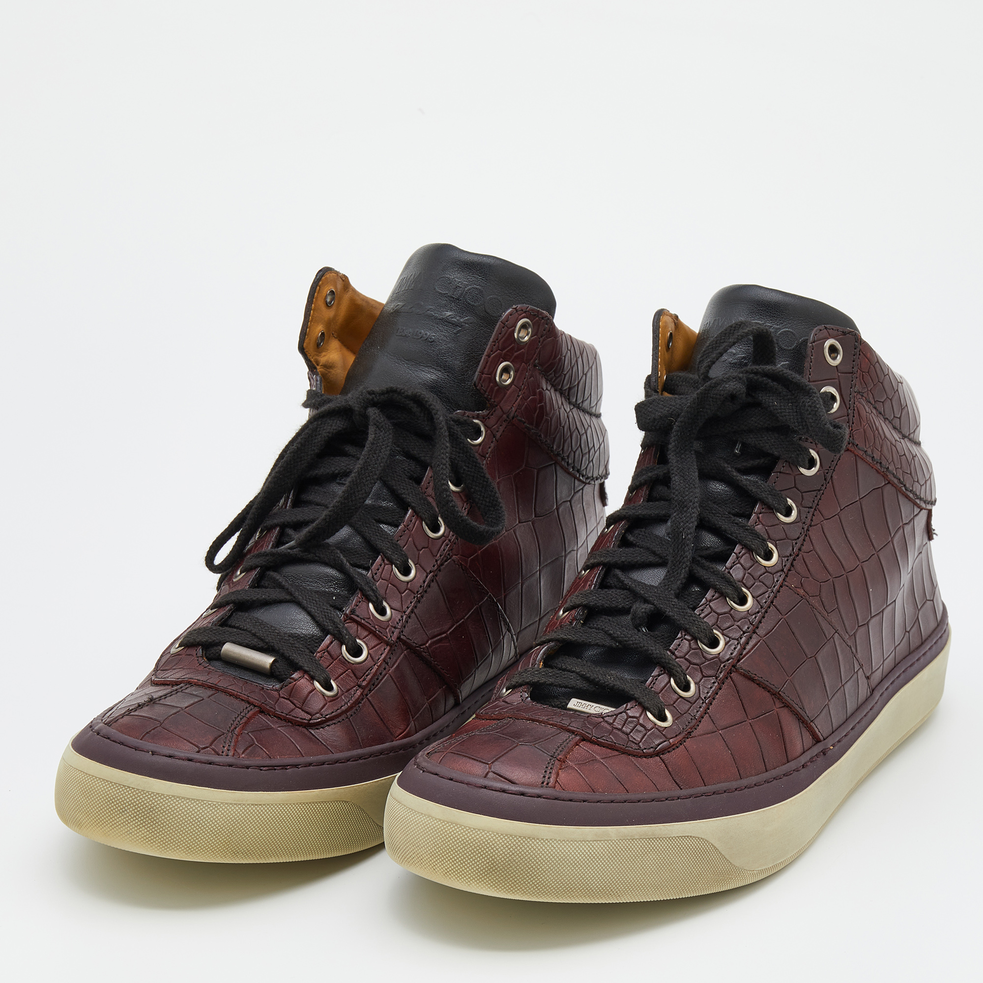

Jimmy Choo Dark Brown Croc Embossed Leather Belgravia High Top Sneakers Size