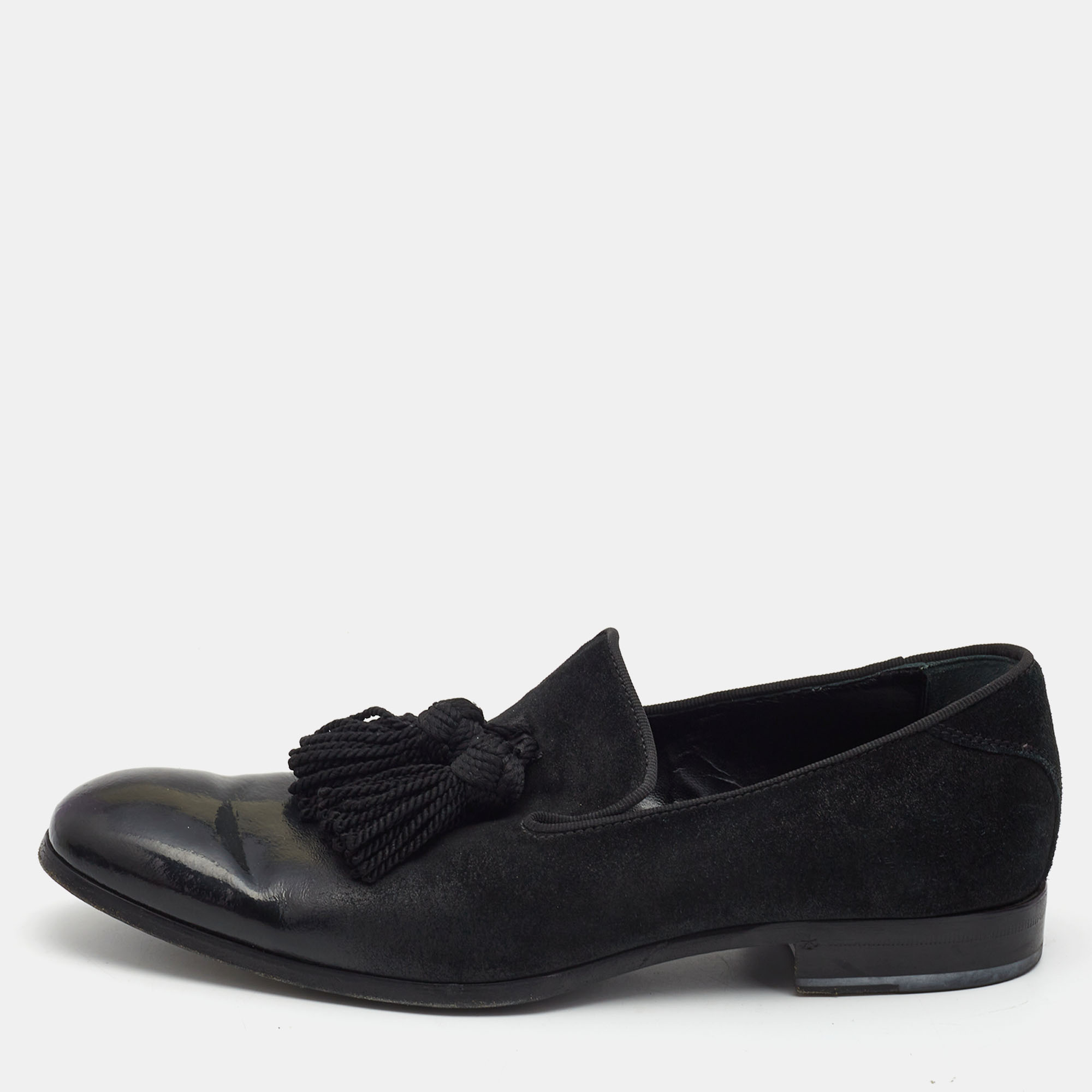 

Jimmy Choo Black Suede and Leather Foxley Tassel Loafers Size