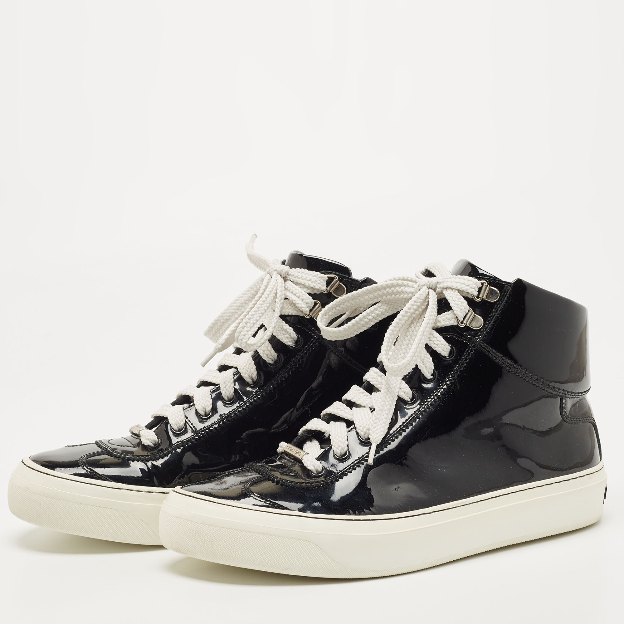 

Jimmy Choo Black Patent Leather High Top Sneakers Size