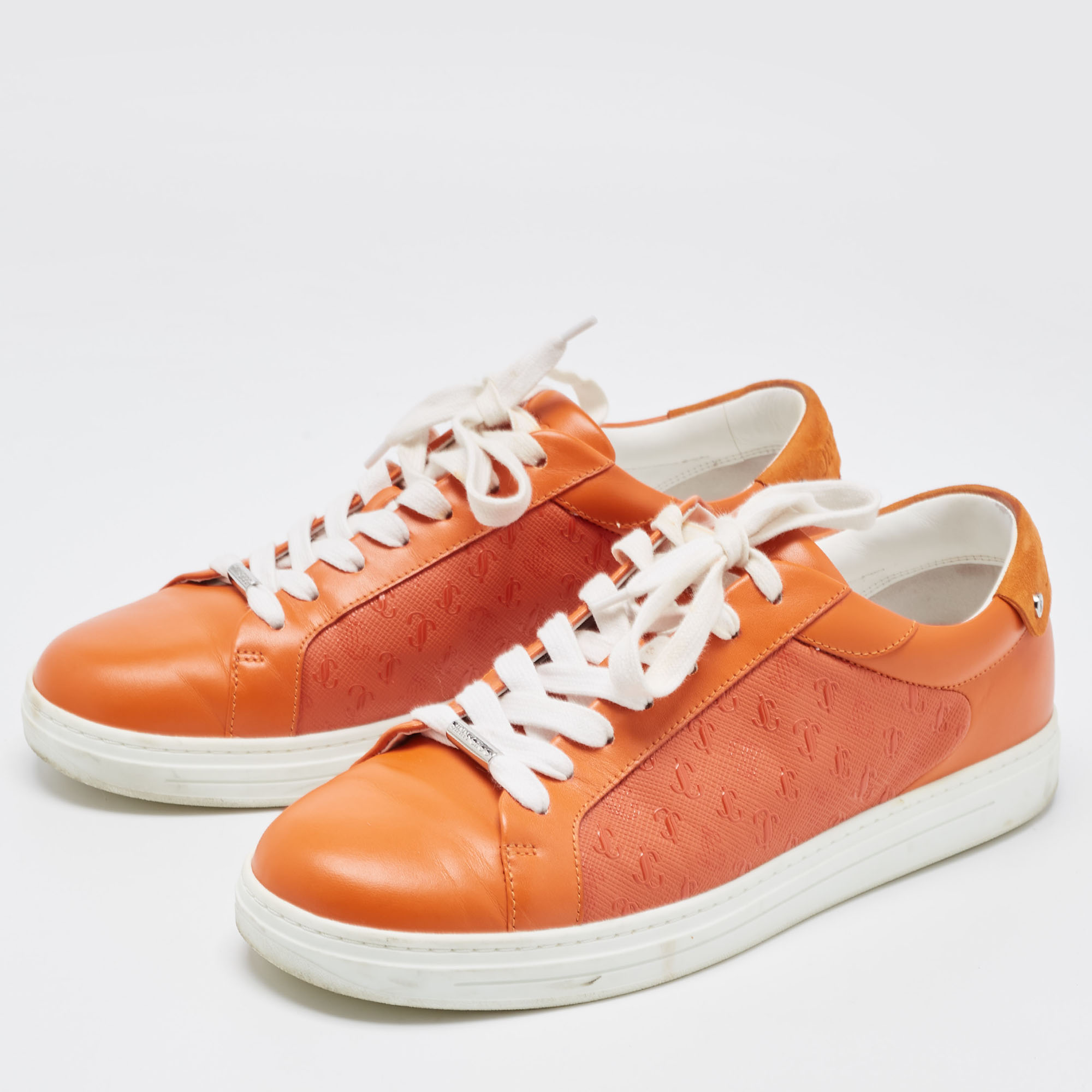 

Jimmy Choo Orange Monogram Leather Rome/F Sneakers Size