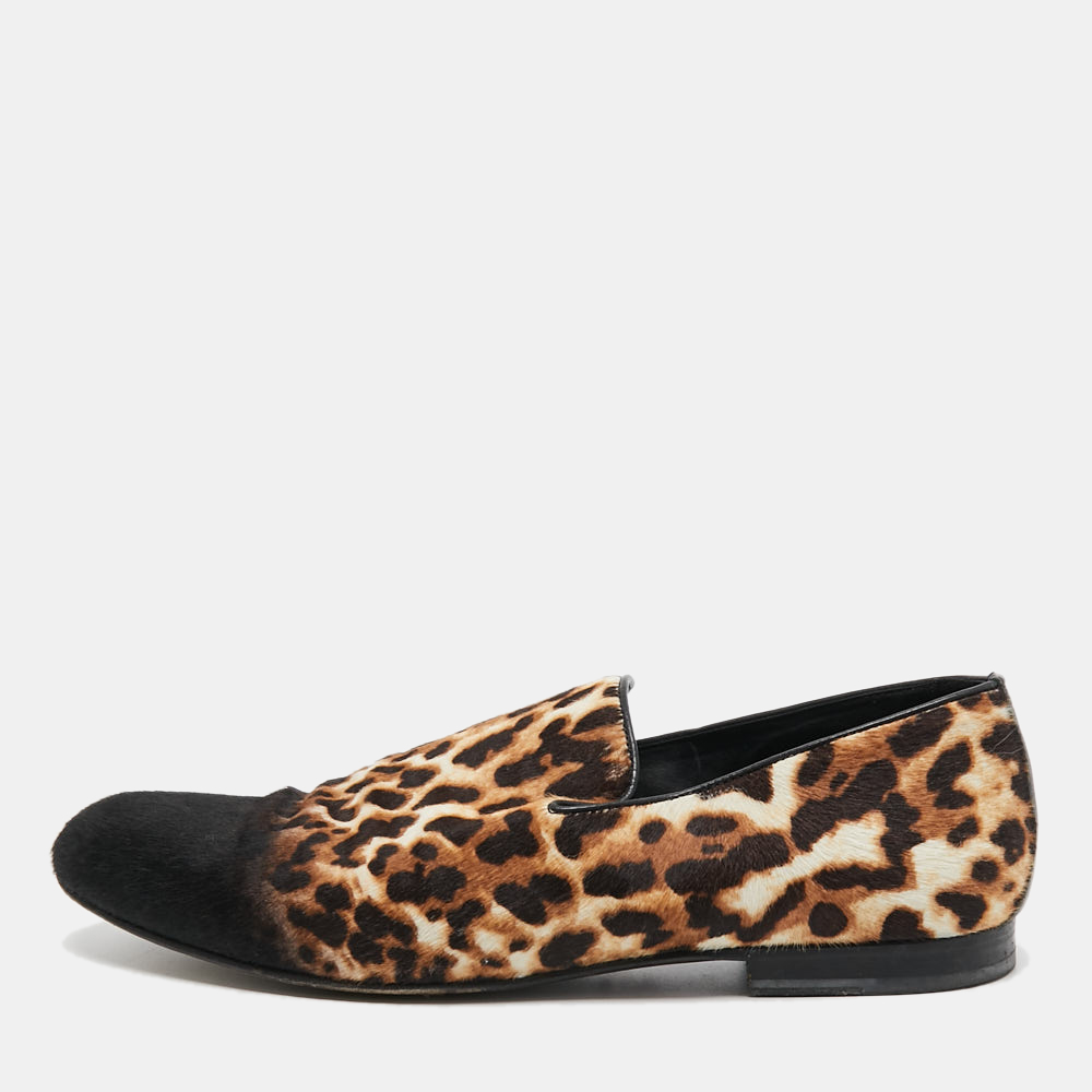 

Jimmy Choo Tricolor Leopard Print Calf Hair Smoking Slippers Size, Brown