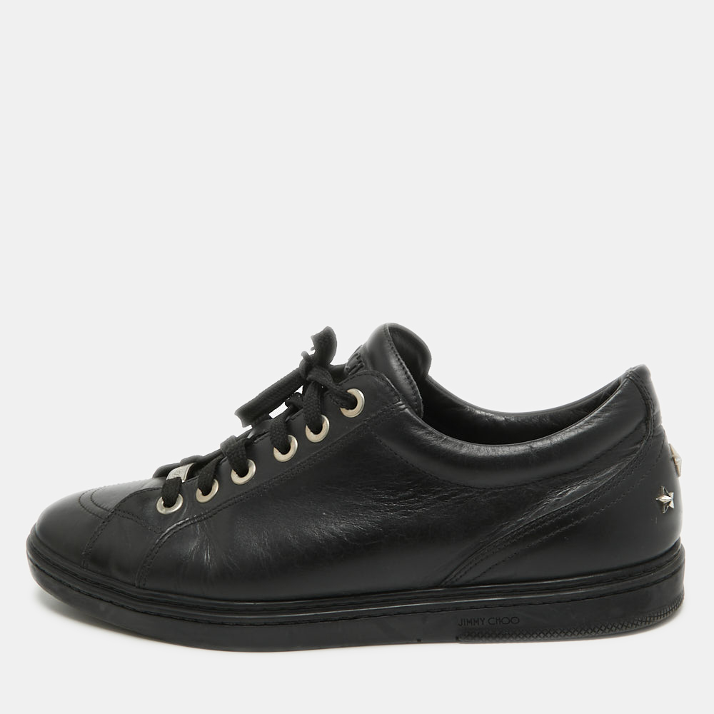 

Jimmy Choo Black Leather Ace Low Top Sneakers Size