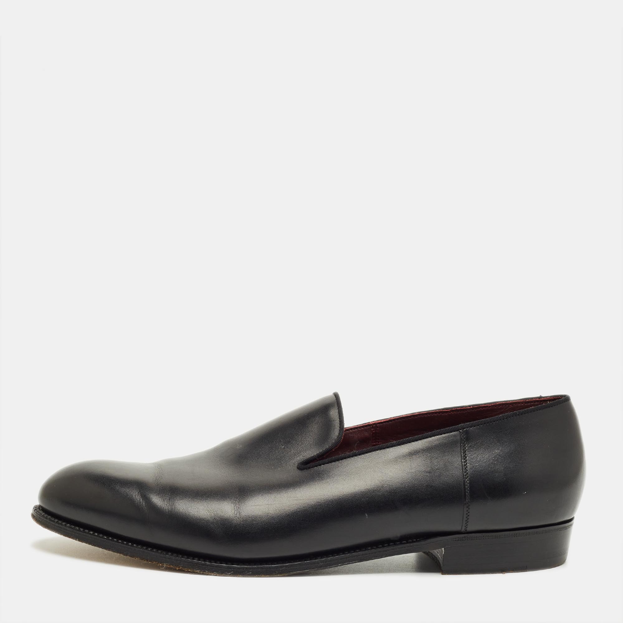 Pre-owned J.m.weston Black Leather Slip On Smoking Slippers Size 46