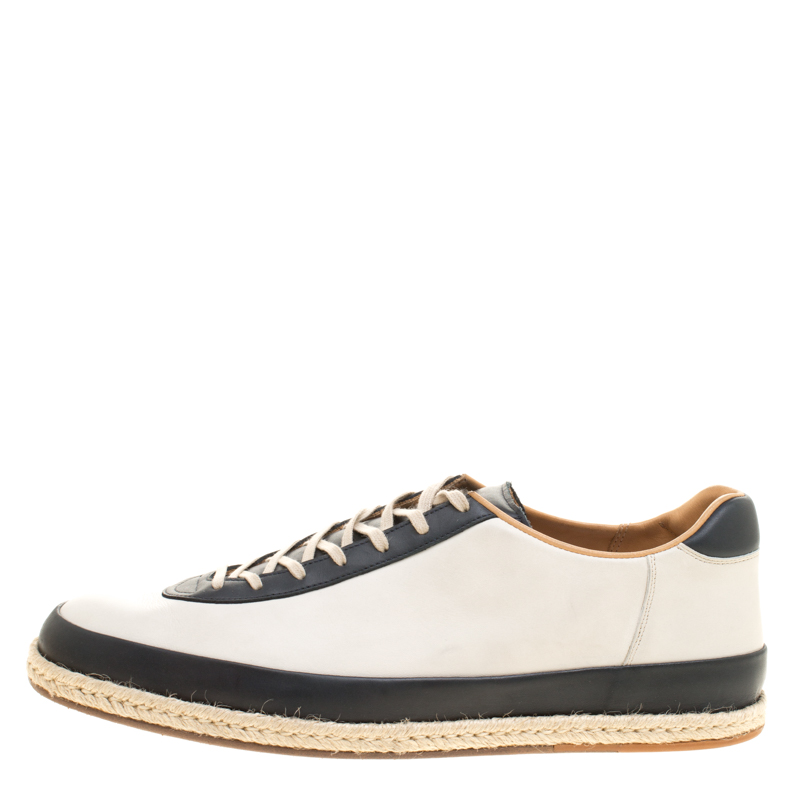 

J.M.Weston Two Tone Leather Espadrille Low Top Sneakers Size, Cream