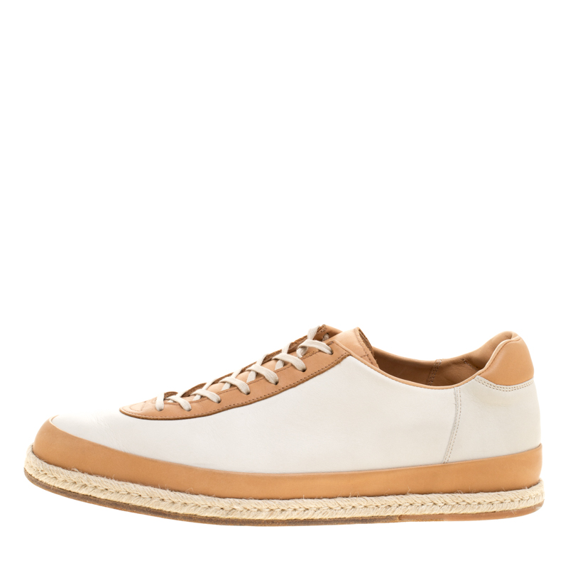 

J.M.Weston Two Tone Leather Espadrille Low Top Sneakers Size, Cream