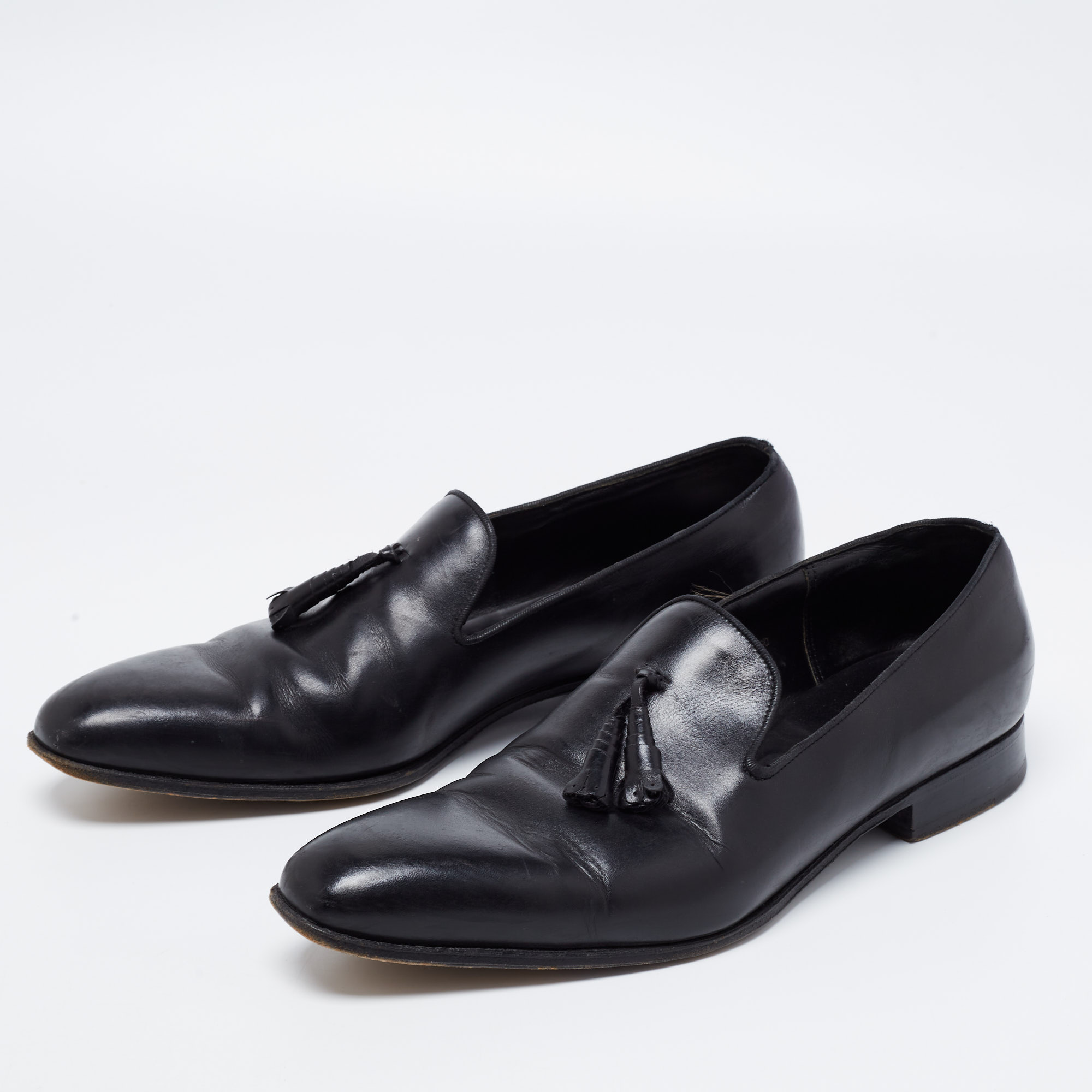 

J.M.Weston Black Leather Tassel Slip On Loafers Size