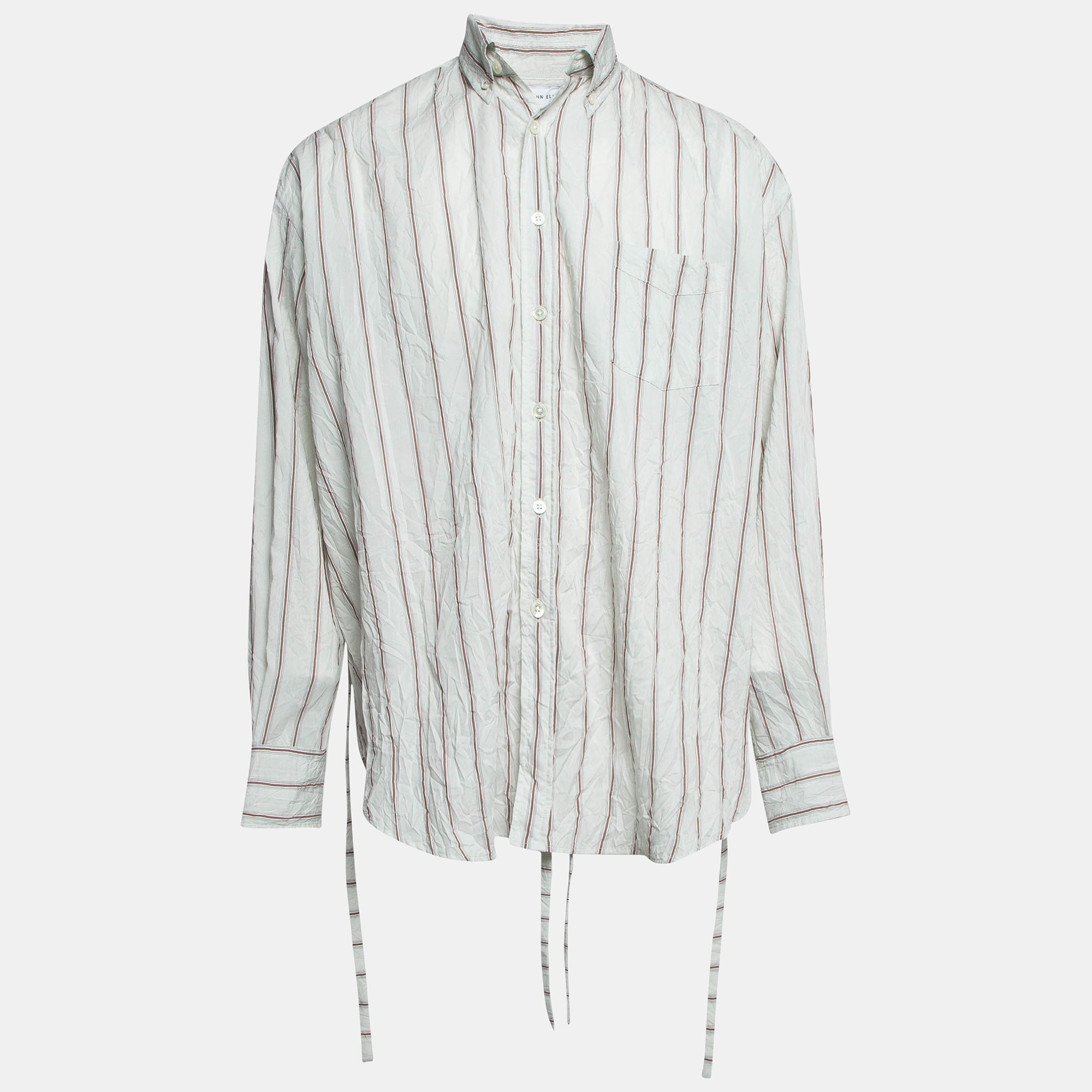 

John Elliott Grey Pinstripe Cotton Crinkle Shirt M