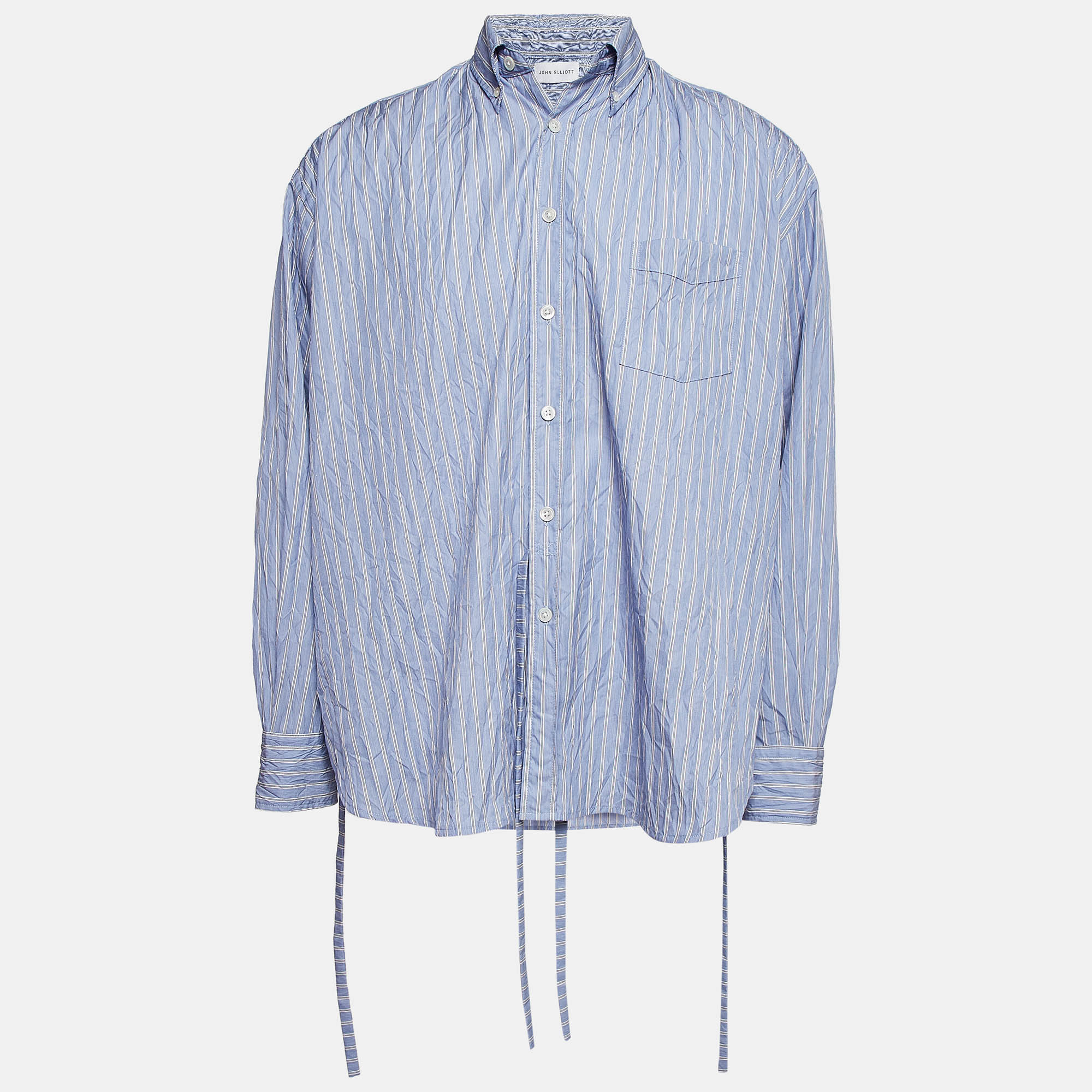 

John Elliott Blue Striped Cotton Crinkle Oversized Shirt M