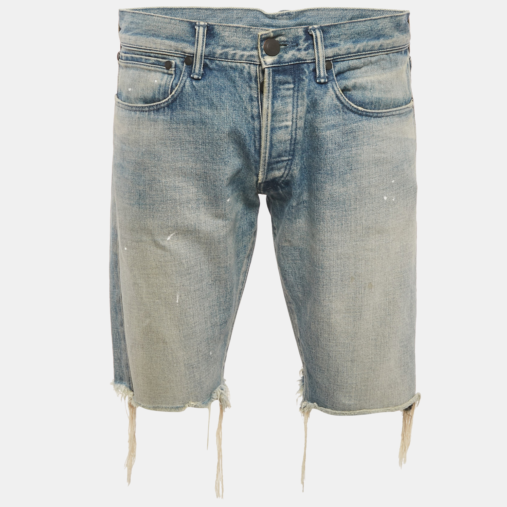 

John Elliott Light Blue Washed Denim Distressed Shorts M (31)